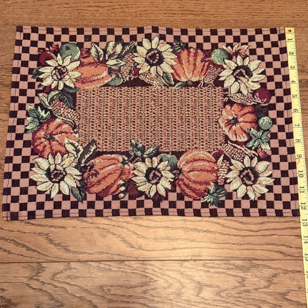 Set of 4 Autumn Fall Thanksgiving Tapestry Placemats with Pumpkins & Sunflowers